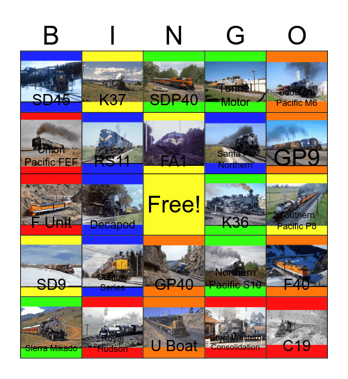 Northern Pacific and other Railroads in the Rockies that I would like to take photographs with Carmen one day Bingo Card