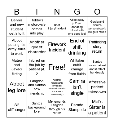 The Pitt Season 2 Bingo Card
