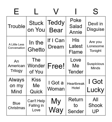 Elvis Bingo Card