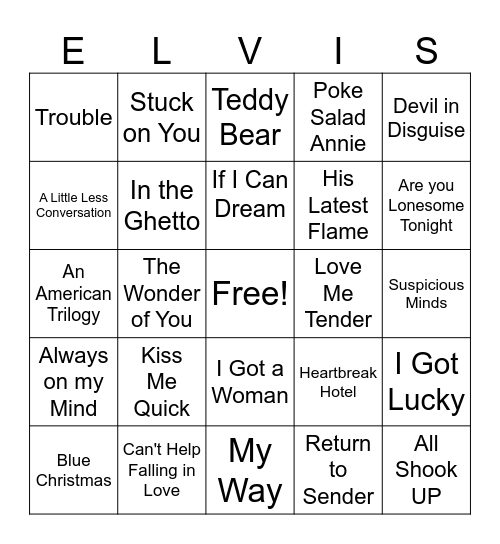 Elvis Bingo Card