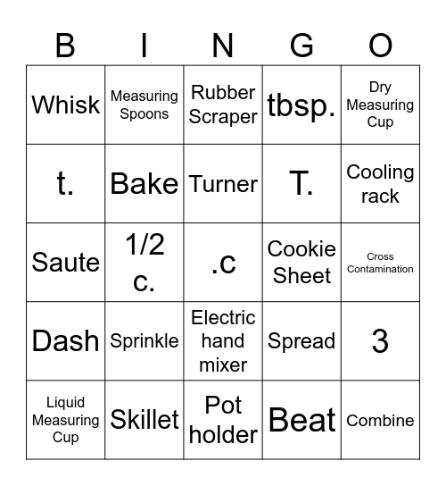 Grade 6 BINGO1/2 c. Bingo Card