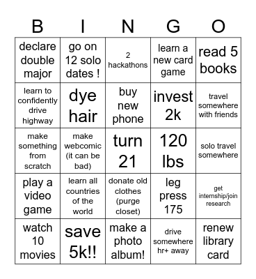 ambers 2026 bingo Card