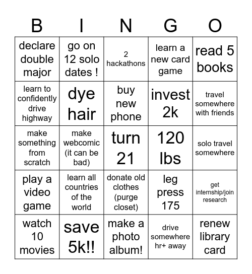 ambers 2026 bingo Card