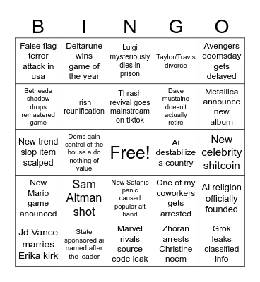 Johns 2026 bingo Card