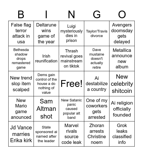 Johns 2026 bingo Card