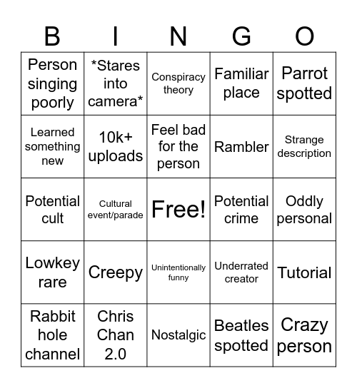 0 ViewTube Bingo Card