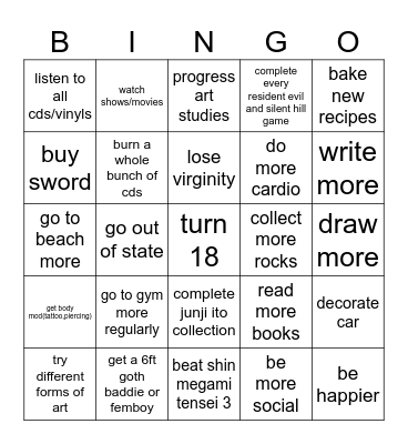 new years Bingo Card