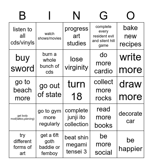 new years Bingo Card