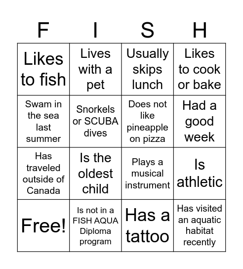 Aquatic Habitat Icebreaker Bingo Card