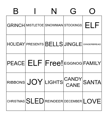 Merry Christmas Bingo Card