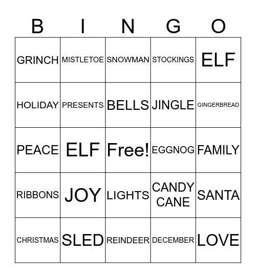 Merry Christmas Bingo Card