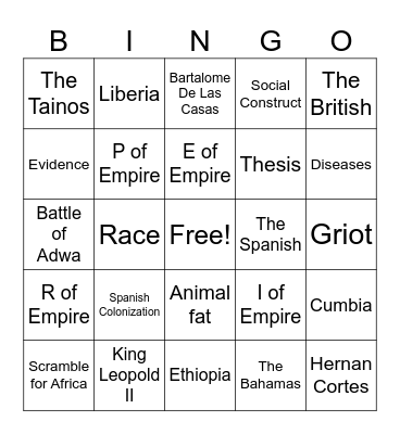 World History Final Review Bingo Card