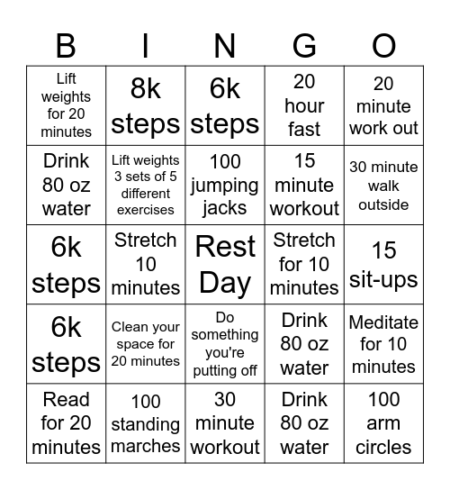 January 8-14 Bingo Card