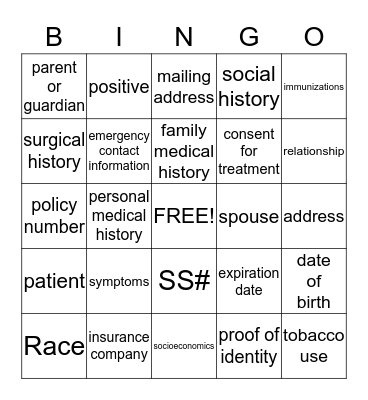 Filling Out Medical Forms Bingo Card