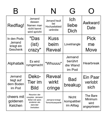 LOVE IS BLIND Bingo Card
