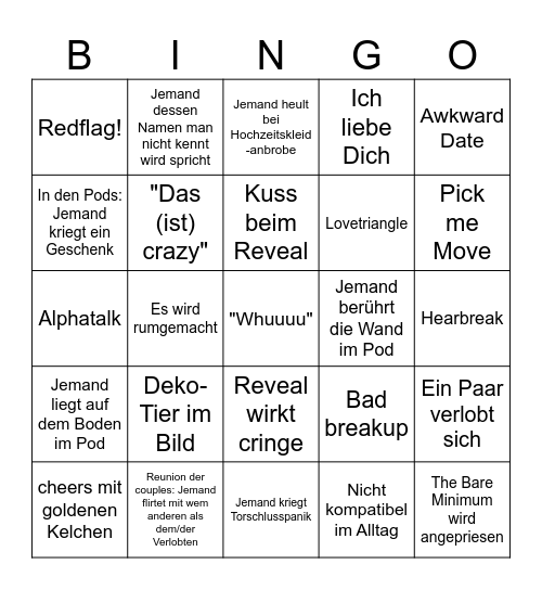 LOVE IS BLIND Bingo Card