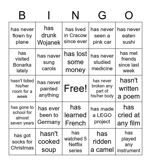 Find somebody who.. Bingo Card