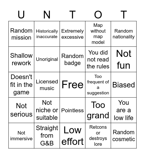 How to NOT make an Untote Suggestion Bingo Card