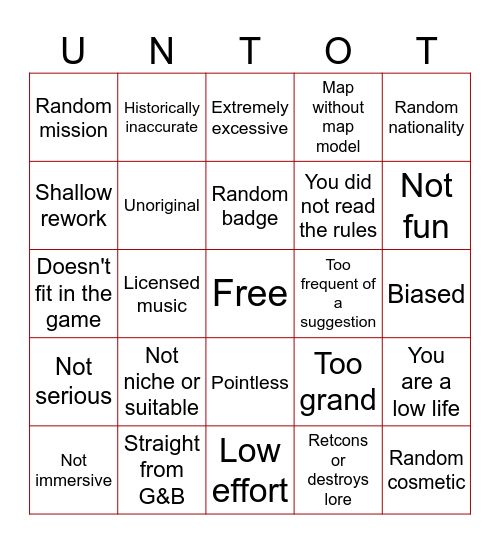How to NOT make an Untote Suggestion Bingo Card
