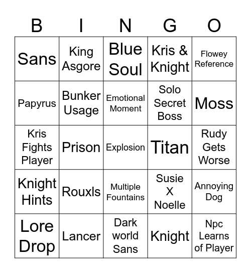 Deltarune Chp.5 Bingo Card