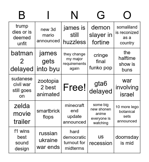 2026 will be my year fr Bingo Card