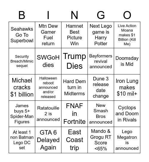 2026 Bingo Card