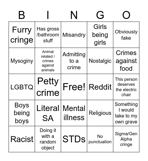 Confession Bingo Sheet Bingo Card