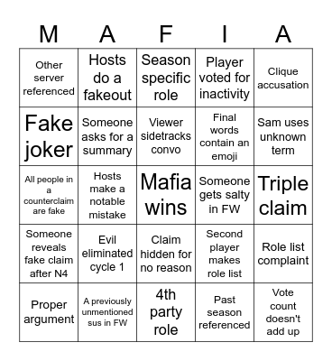 MAFIA BINGO!!!! Bingo Card