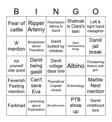 Pathologic 3 Bingo Card
