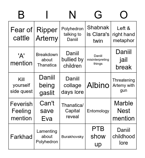 Pathologic 3 Bingo Card