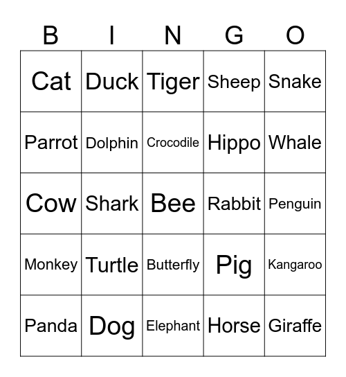 Animals Bingo Card