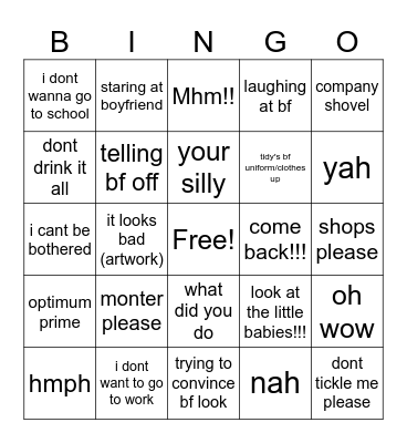 girlfriend core Bingo Card