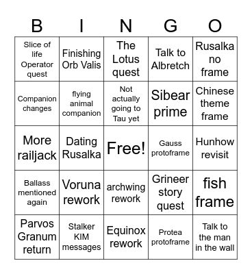 Warframe 2026 Bingo Card