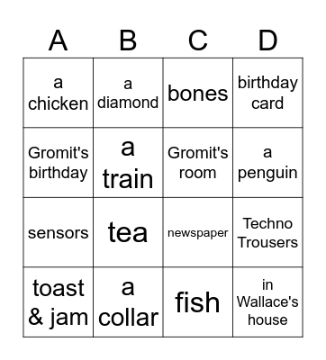 The Wrong Trousers Bingo Card