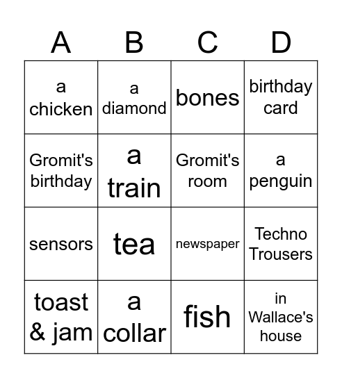 The Wrong Trousers Bingo Card