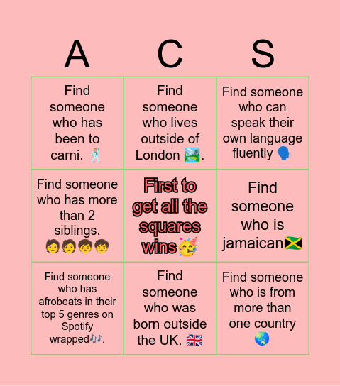 AL ACS ICEBREAKER 🧊 Bingo Card