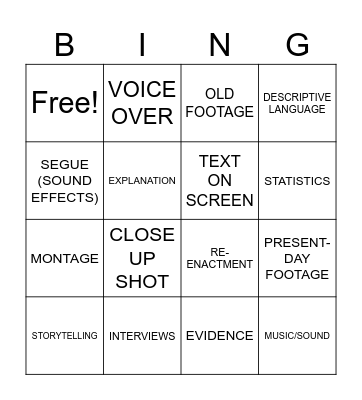 Documentaries Technique Bingo! Bingo Card