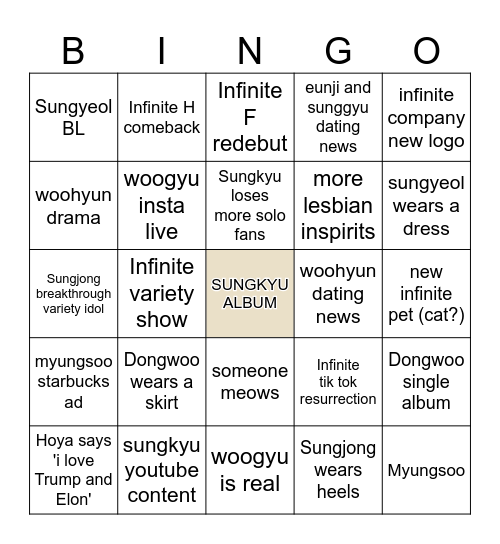 INFINITE 2026 predictions Bingo Card