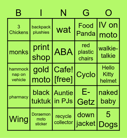Cambodia Bingo Card
