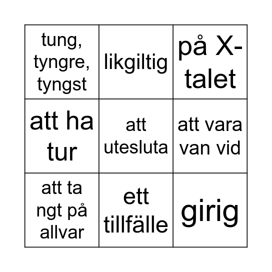 Lektion 31 Bingo Card