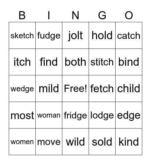 Lessons 71&72 Bingo Card