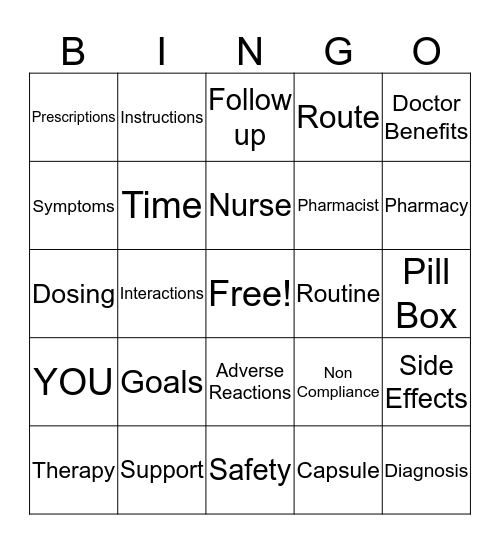 Medication Compliance Bingo Card