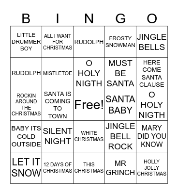 CHRISTMAS SONGS Bingo Card