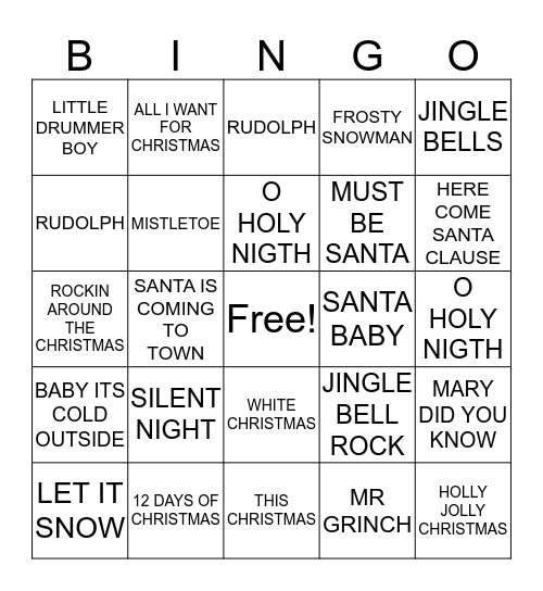 CHRISTMAS SONGS Bingo Card