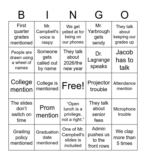 Town Hall Bingo 2.0 Bingo Card