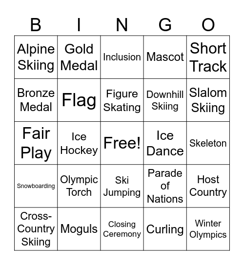 Olympics BINGO Card