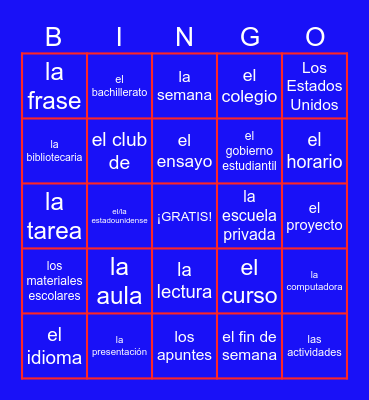 U3: Sustantivos Bingo Card