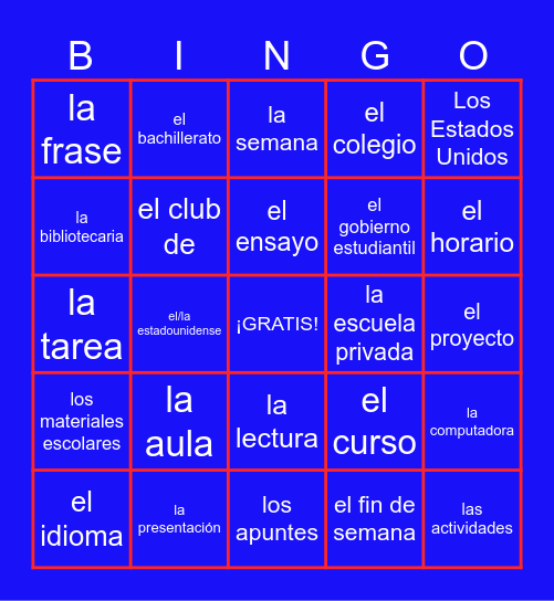 U3: Sustantivos Bingo Card