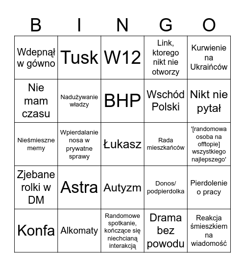 Łukaszowe Bingo Card