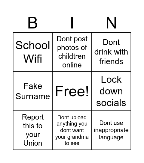 Professionalism Bingo Card